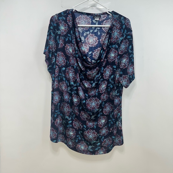 Simply Emma Size 2X Multicolor Floral Print pullover cowl neck short Sleeve Top - Picture 1 of 7